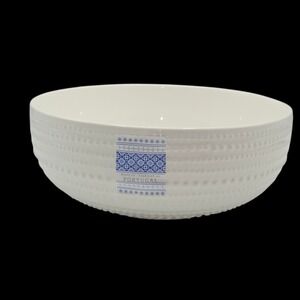 Faiancas Ramos White Ceramic Embossed Bead Decorative Bowl Made In Portugal 9.5"